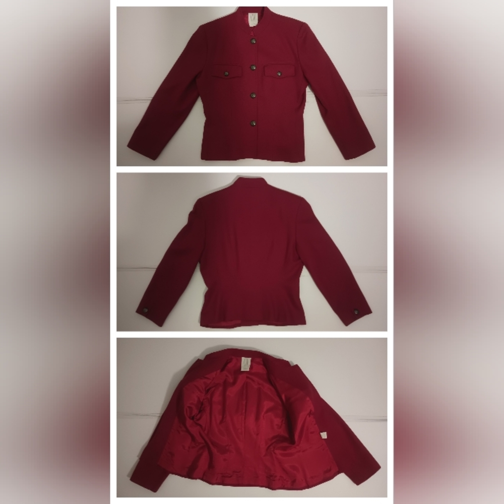 VTG Clifford & Wills Women's Size 6 Red 100% Wool, Lined Blazer Jacket Military